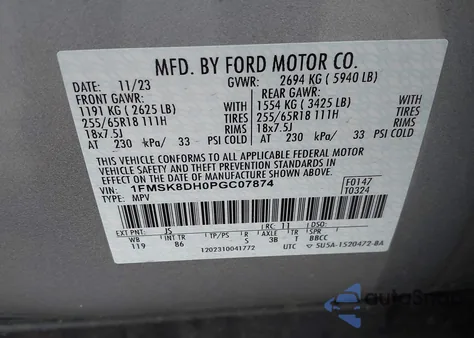 2023 Ford Explorer Xlt from USA, damaged, VIN 1FMSK8DH0PGC07874